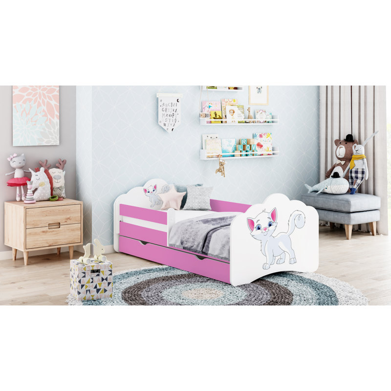 Quint European Toddler Bed Frame with Drawers, Pink, 56.5 x 70 x 140cm