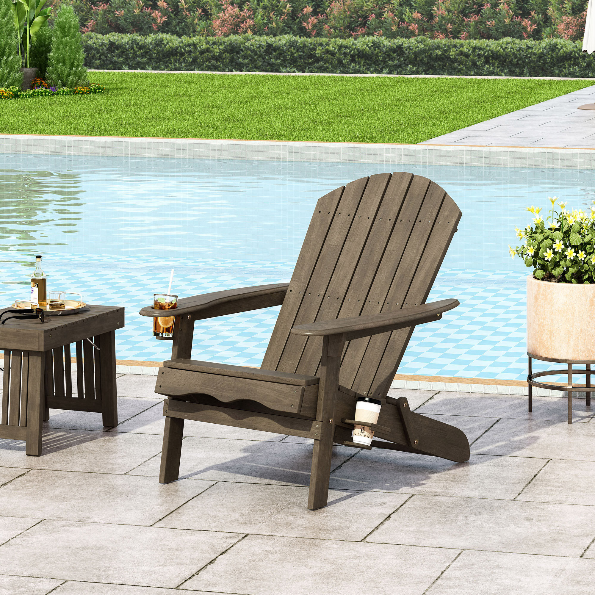 Teigan Solid Wood Folding Adirondack Chair, Gray