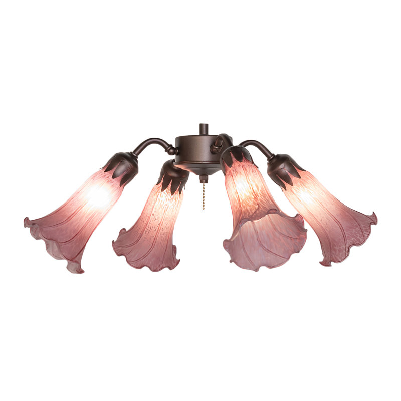 19" Wide Lavender Tiffany Pond Lily 4 Light Fan Light, Purple