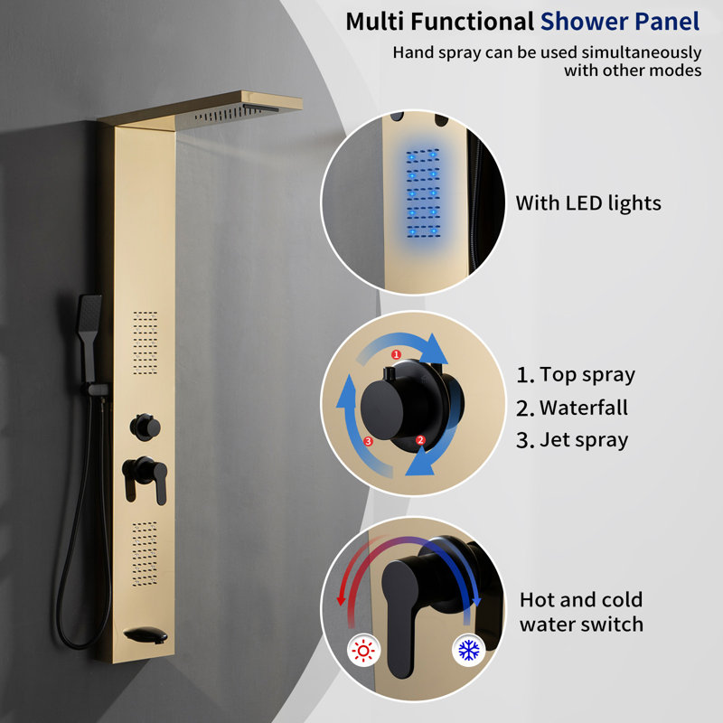 Black Gold Thermostatic Shower Panel with Body Jets