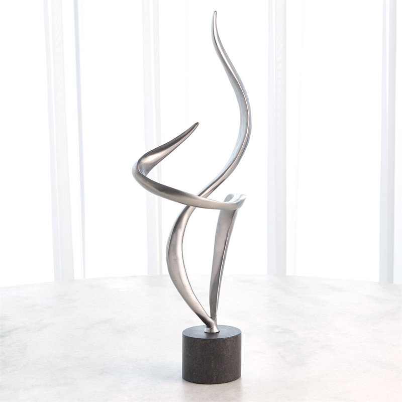 Swirl Antique Nickel Iron Sculpture with Black Marble Base
