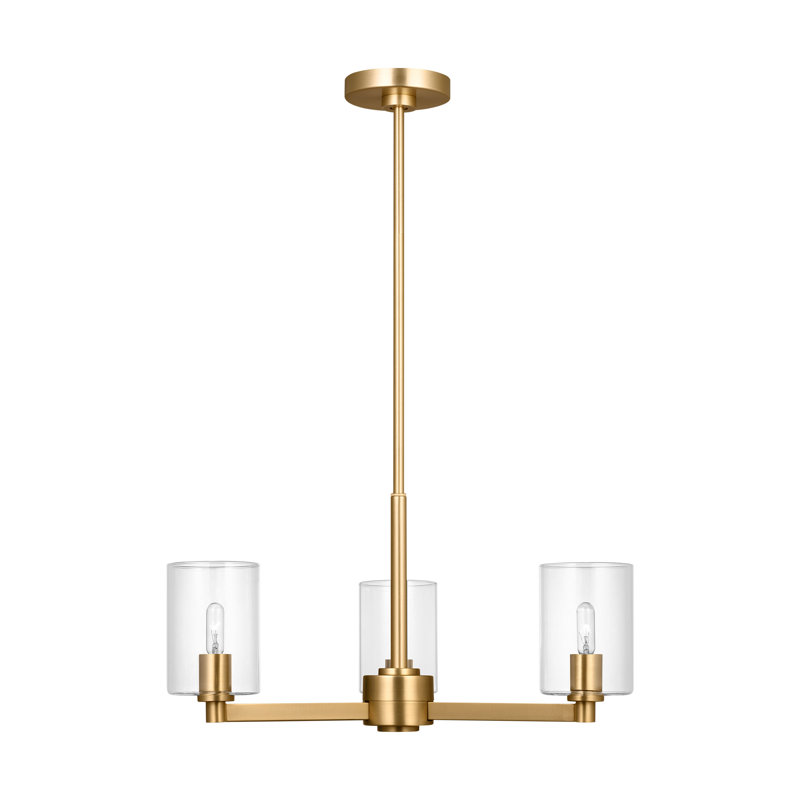 Fullton Dining Room Chandelier With Clear Shade, 10.375" H x 21.625" W x 21.625" D, Satin Brass, 3 Lights