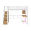 Lit mezzanine simple en métal avec poste de travail intégré, garde-robe, DEL et escalier de rangement