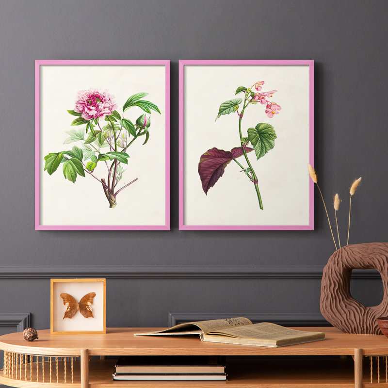 «Pretty Pink Botanicals», reproduction encadrée de qualité supérieure - prête à être accrochée - aucun clou requis - aucun clou requis