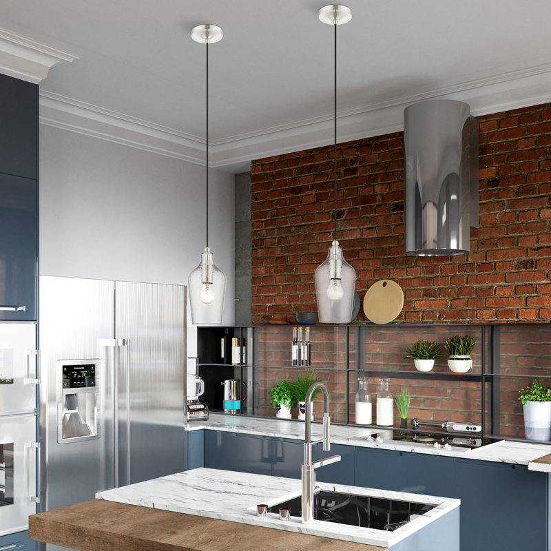 Luminaire suspendu en forme de pot à 1 lumière Alby, Nickel brossé
