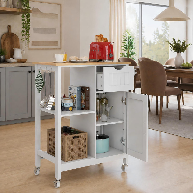 Chariot pour îlot de cuisine avec étagère à épices réglable et roulettes
