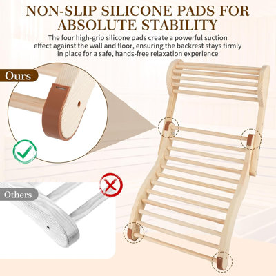 Ergonomic Sauna Backrest with Adjustable Pillow - S-Shape Wooden Sauna Accessories