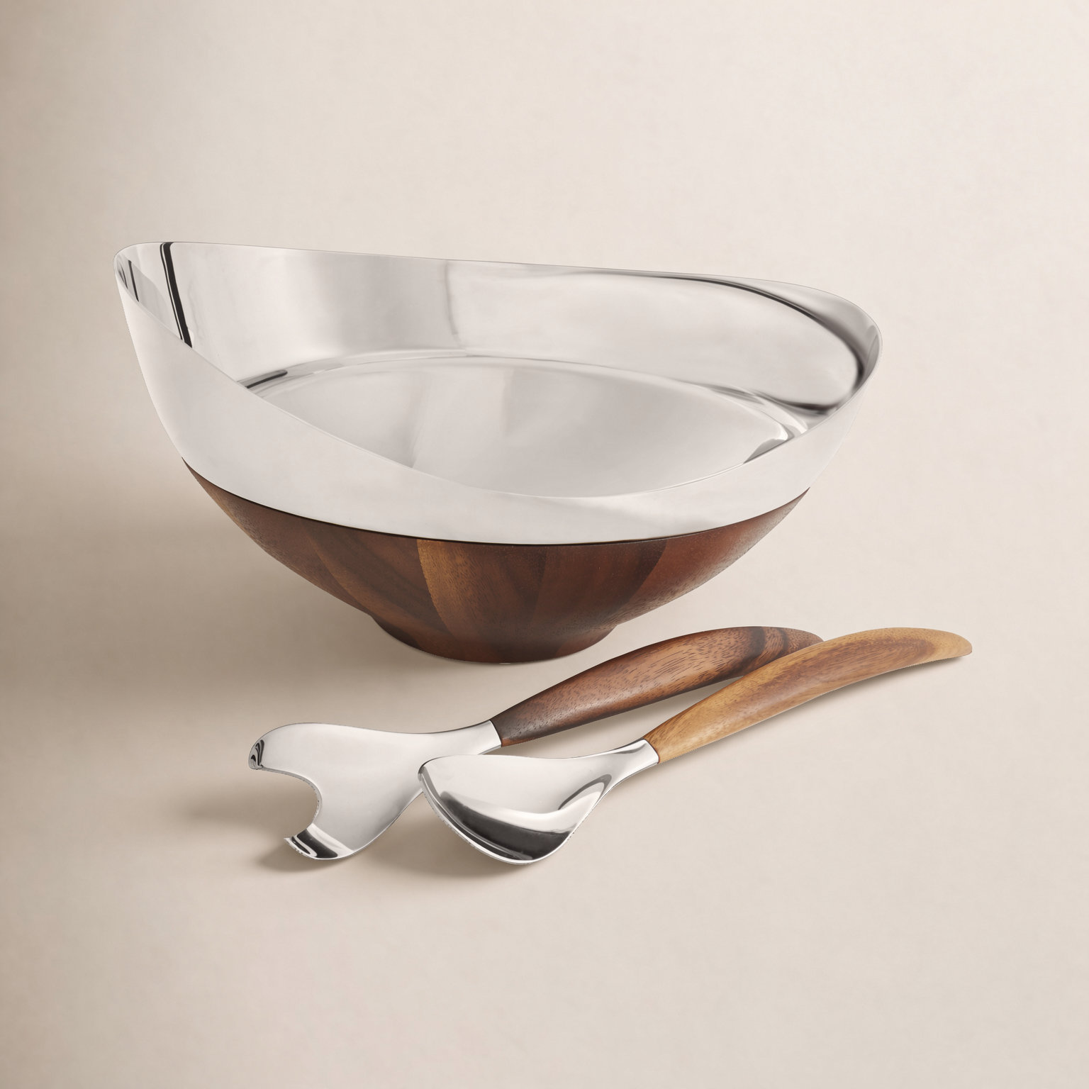 Nambe Pulse Salad Bowl W/ Servers