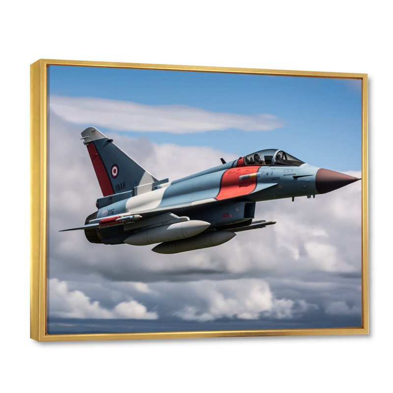 Avion de chasse militaire II sur toile, Cadre flottant doré, H 24 po x l 32 po x P 1 po