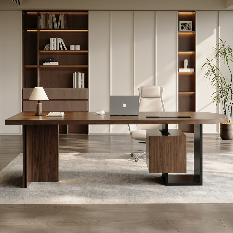 Bureau rectangulaire en bois manufacturé noir et brun, H 29,53 po x l 94,49 po x P 31,5 po
