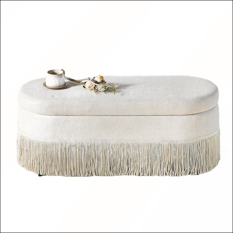 Repose-pieds ovale rembourré avec rangement caché pour le salon ou la chambre à coucher, Beige