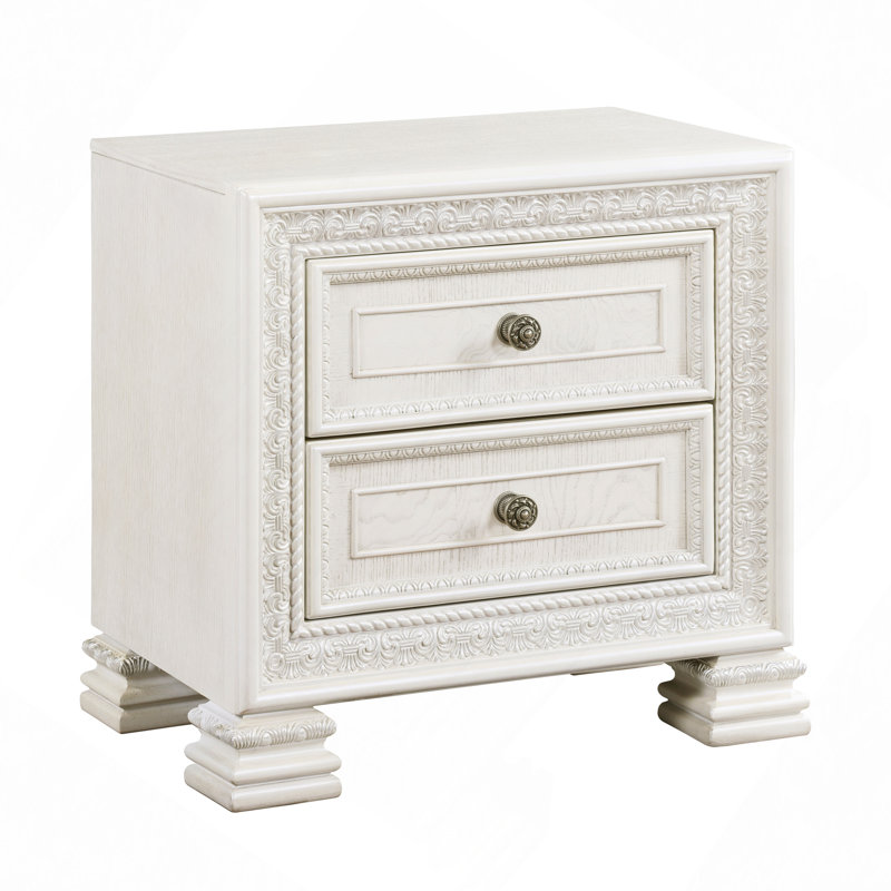 Table de chevet classique de luxe avec 2 tiroirs et meubles de chambre à coucher en bois