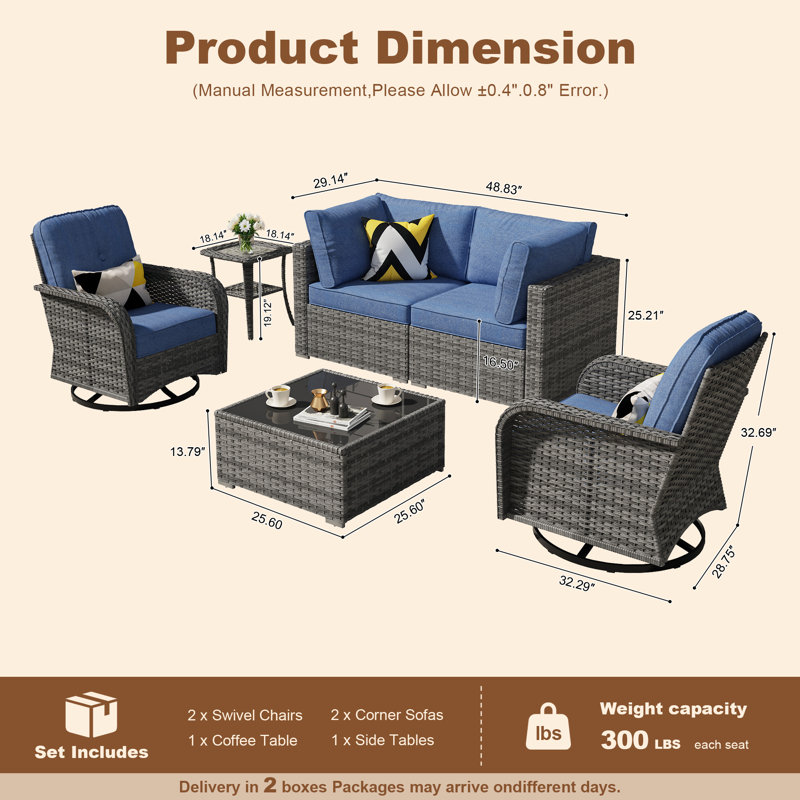 4 - Person Patio Conversation Set with Cushions, Blue, No