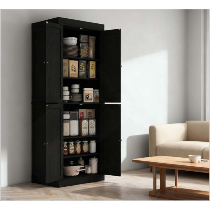 Armoire de cuisine, armoire de cuisine autoportante, armoire de rangement avec portes et tablettes, Noir