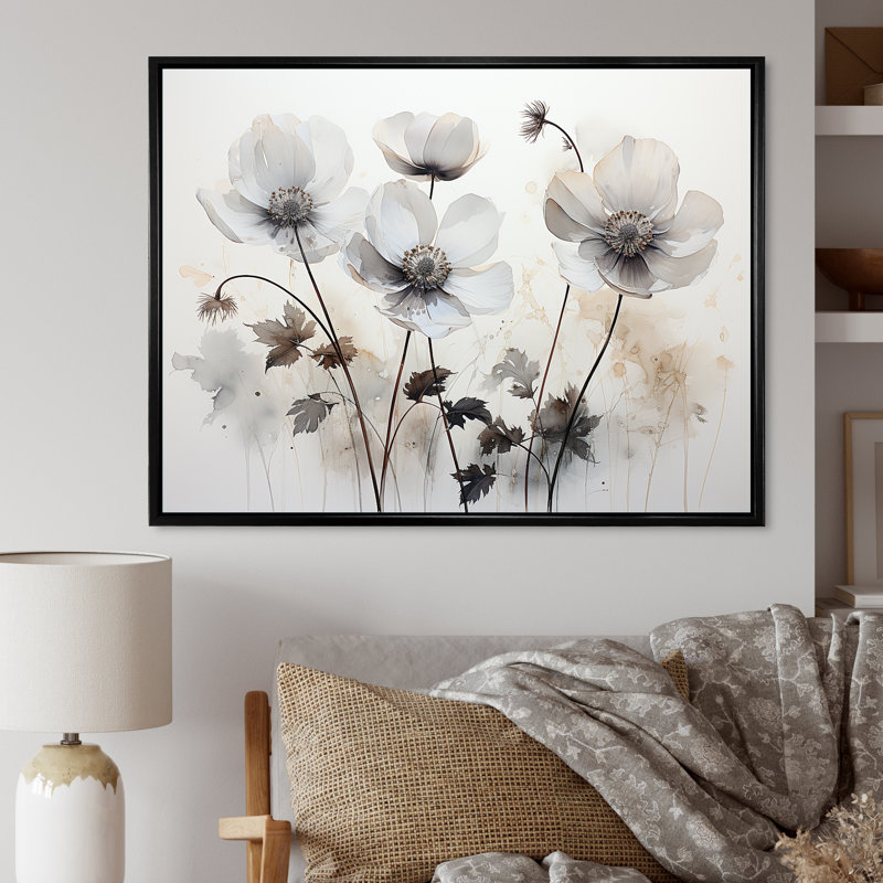 Impression sur toile Buttercups Fields On Gray I - Buttercups, H 24 po x l 32 po x P 1 po, Cadre flottant noir