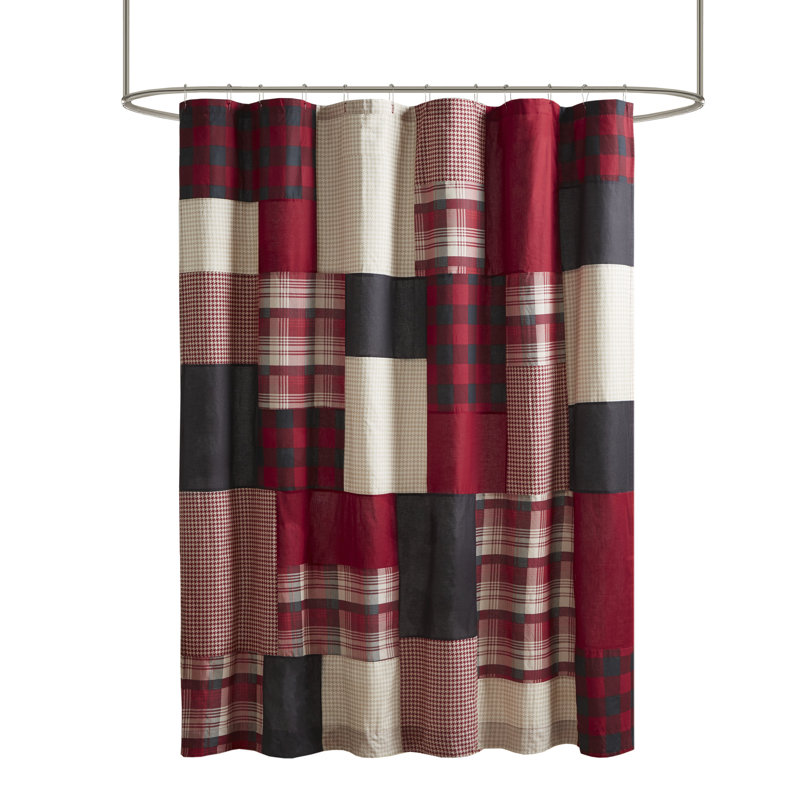 Sunset Patchwork Multicolor Cotton Shower Curtain with Liner