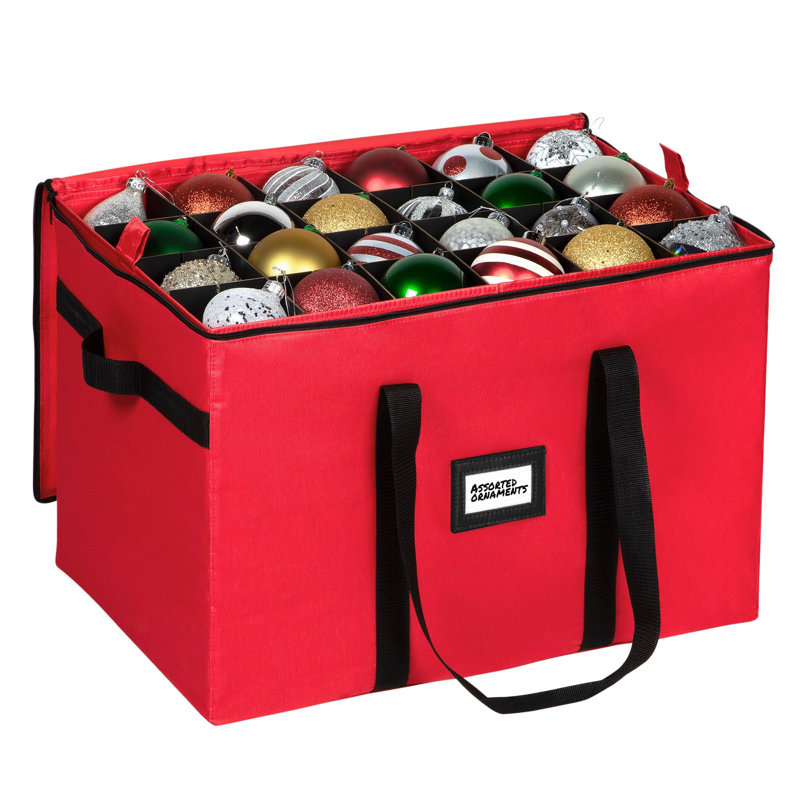 Boîte de rangement pour décorations de Noël, pouvant contenir jusqu'à 96 décorations, avec séparateurs ajustables et grand bac de rangement pour protéger et ranger vos décorations des fêtes.