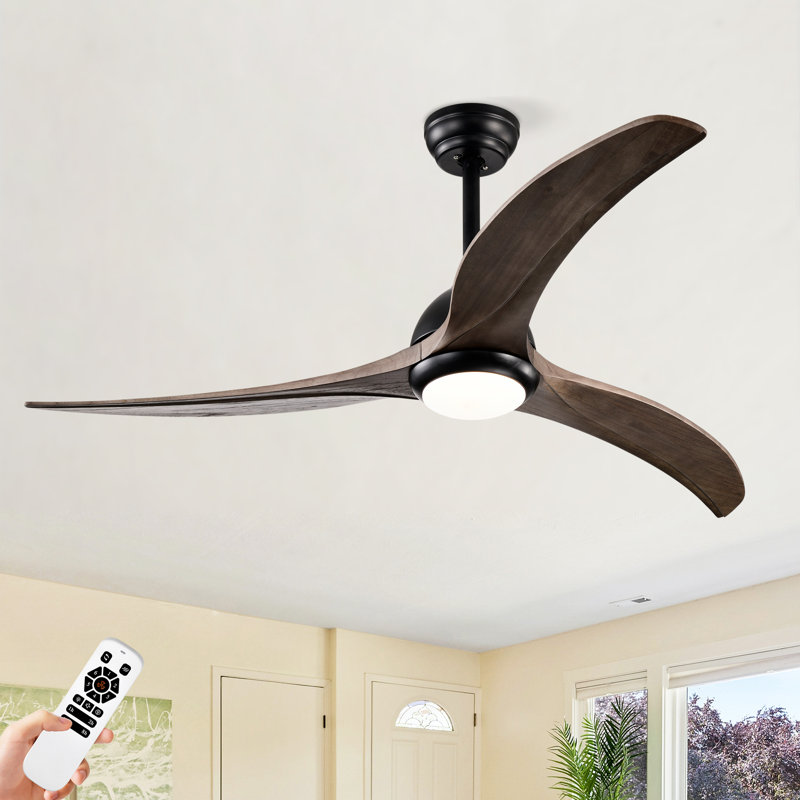 Ventilateur de plafond en bois massif 52 po avec lumières DEL, Noir mat avec pales espresso