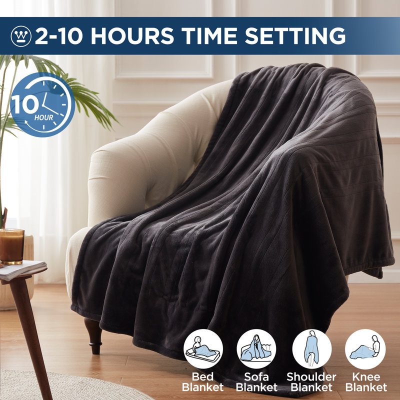 Westinghouse Flannel Heated Throw, 90" W x 100" L, Beige