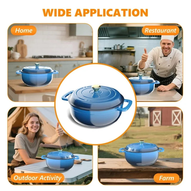 5 qt. Cast Iron Round Dutch Oven in Blue With Lid, Blue, 5 quarts