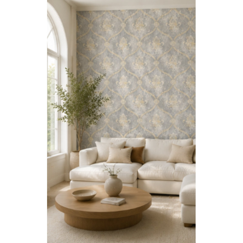 Damask Roll, Gray/Beige