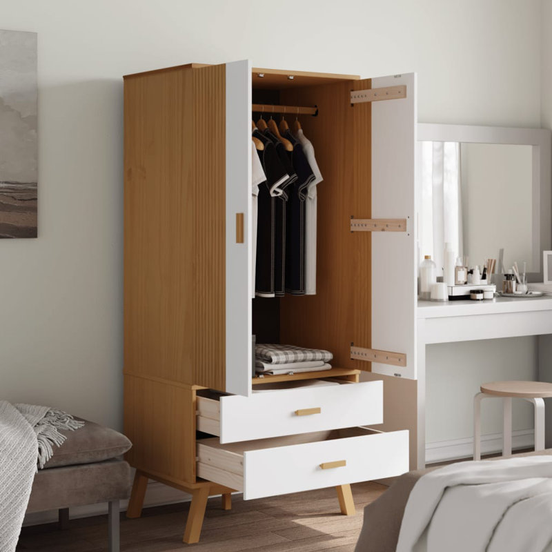 Pine Wood Wardrobe, White/Brown