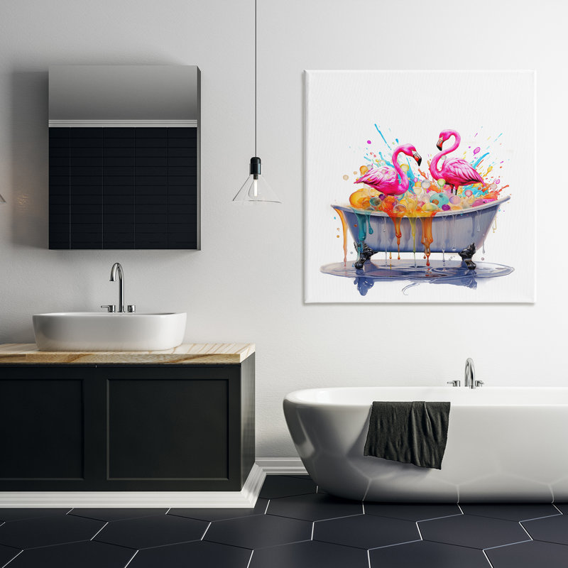 «Flamingo Bubble Bath», art mural sur toile par Mary Cunningham, H 36 po x l 36 po