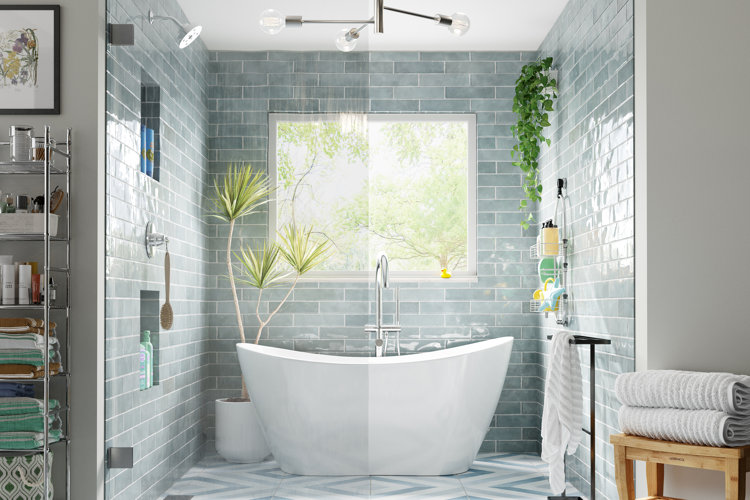 wet room with glass shower door