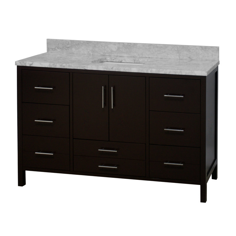 Ensemble de meuble-lavabo simple 60 po Kiara, Chocolat, Marbre de Carrare