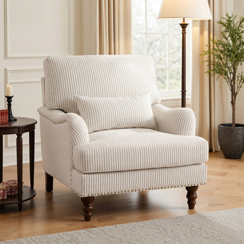 Upholstered Armchair, PINSTRIPE COFFEE Chenille