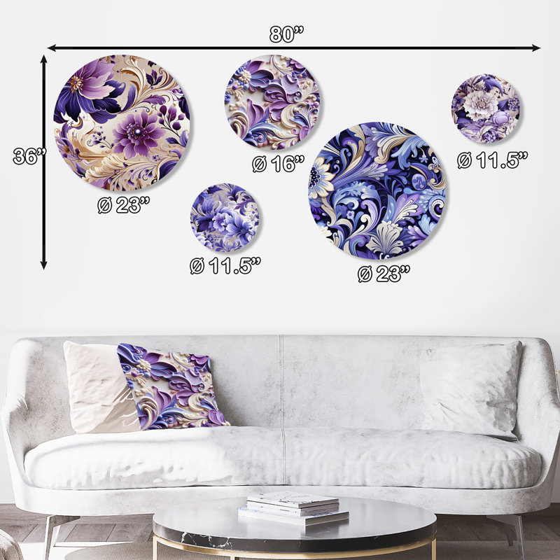 Wooler - Ensemble d'art mural rond floral glamour de 5