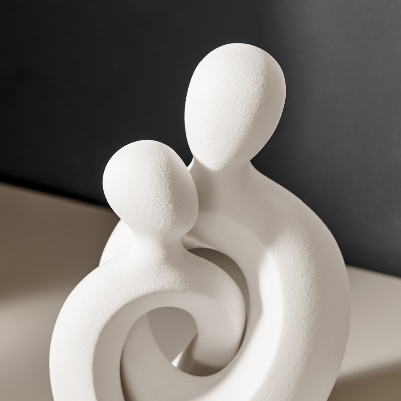 Hans Cream Abstract Intersecting Circle Couple Matte Ceramic Sculpture