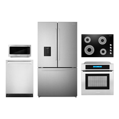 5 Piece Kitchen Package With 30"" Electric Cooktop 24"" Single Electric Wall Oven 30"" Over-the-range Microwave French Door Refrigerator & 24"" Built-in F -  Cosmo, COS-5PKG-1240