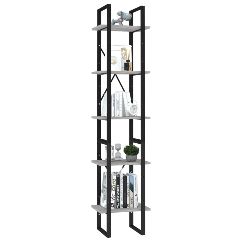 Canne Book Cabinet Engineered Wood, Concrete Gray, (5 Shelves) 68.9" H x 15.7" W x 11.8" D