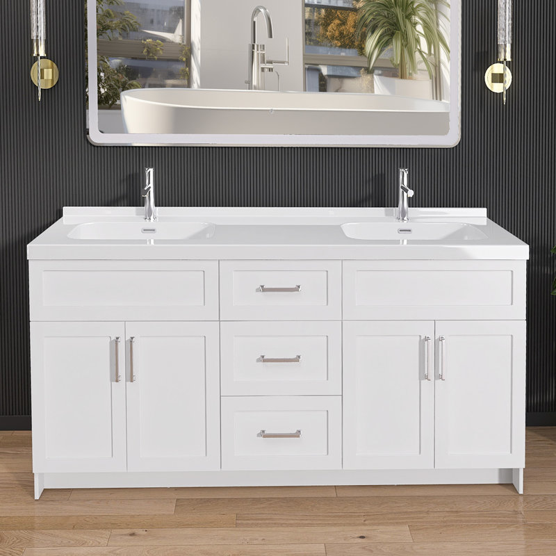 Armoire de salle de bain autoportante sans base 72 po x P 21,5 po x H 33,5 po, Blanc