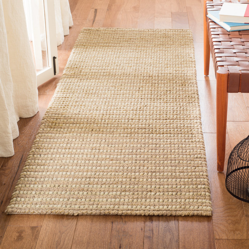 Tapis beige tissé à plat à la main Ferrera, Tapis de couloir 2 pi 6 po x 8 pi