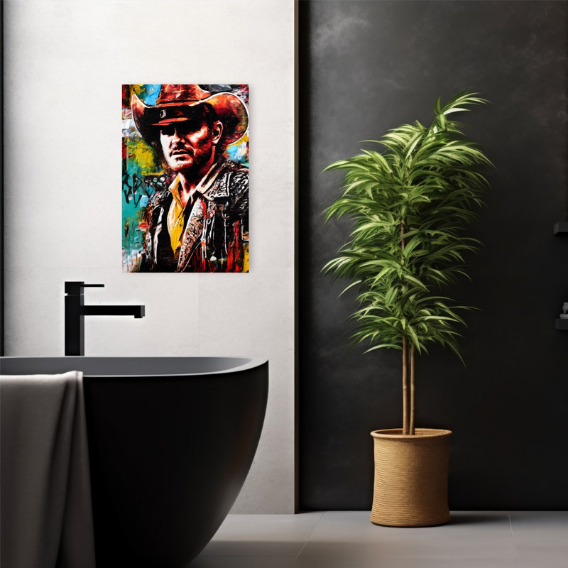 Urban Cowboy Portrait Modern Retro Contemporary Wall Art Print 1 Piece Wrapped Canvas Wall Art, 60.96cm H x 40.64cm W