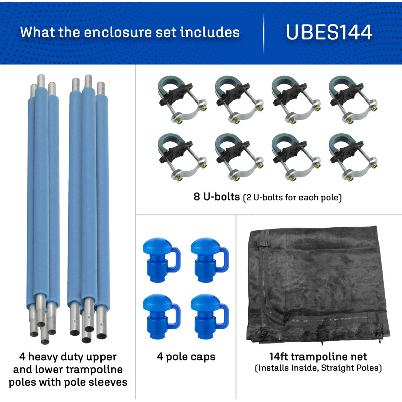10 ft Blue and Black Trampoline Safety Enclosure Set with Net and Poles