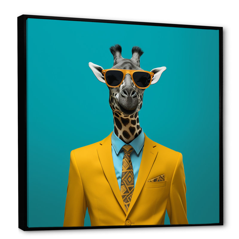 Jaune avec girafe I, H 16 po x l 16 po x P 1 po, Cadre flottant noir