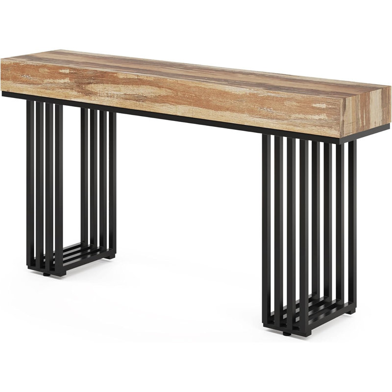Deljunco 55" Industrial Console Table for Entryway, Oak Wood