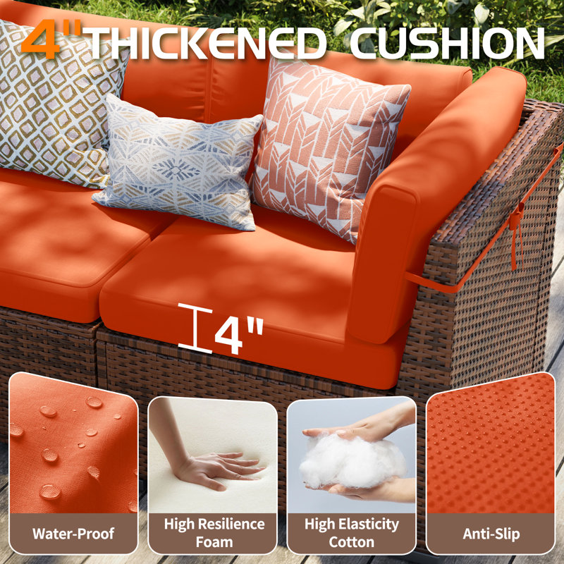 Waldman 4 - Person Outdoor Seating Group with Cushions, Orange, Yes
