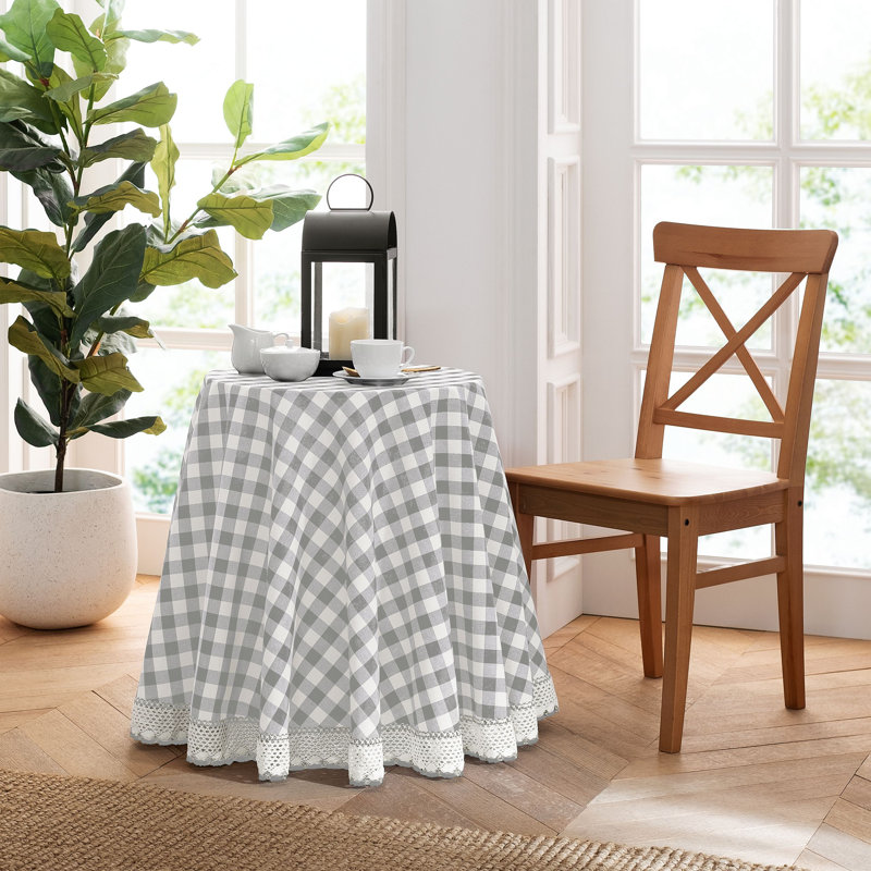 Linhart Checkered Cotton Blend Tablecloth, Taupe, 84" x 60"