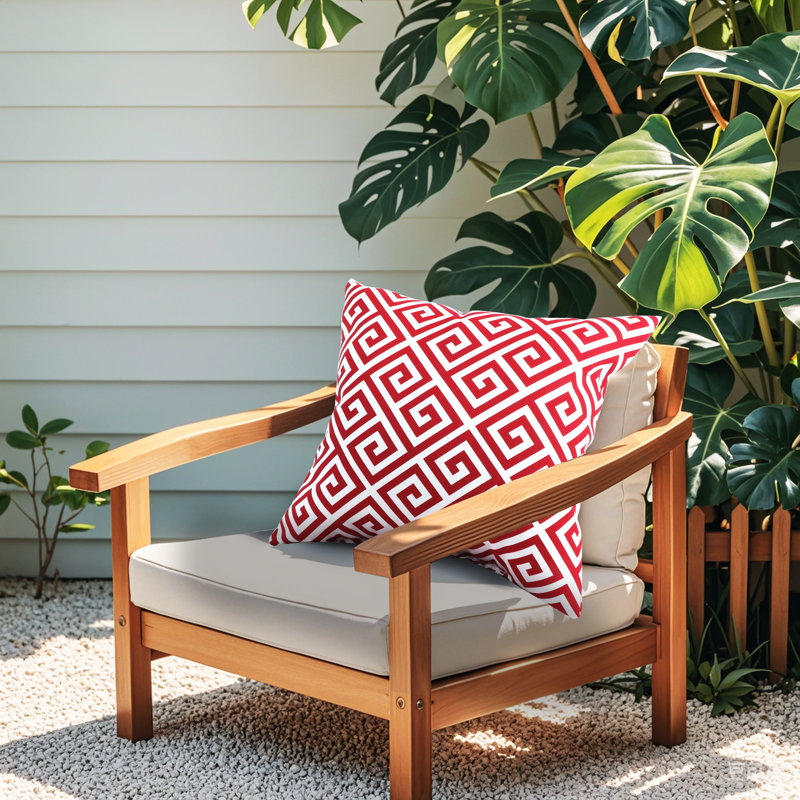 Indoor/Outdoor Square Throw Pillow Covers, 18"W x 18"L, Red Greek Key