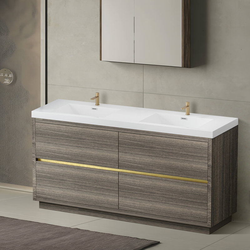 Meuble-lavabo autoportant 72 po avec lavabo 72 po, brillant, Gris