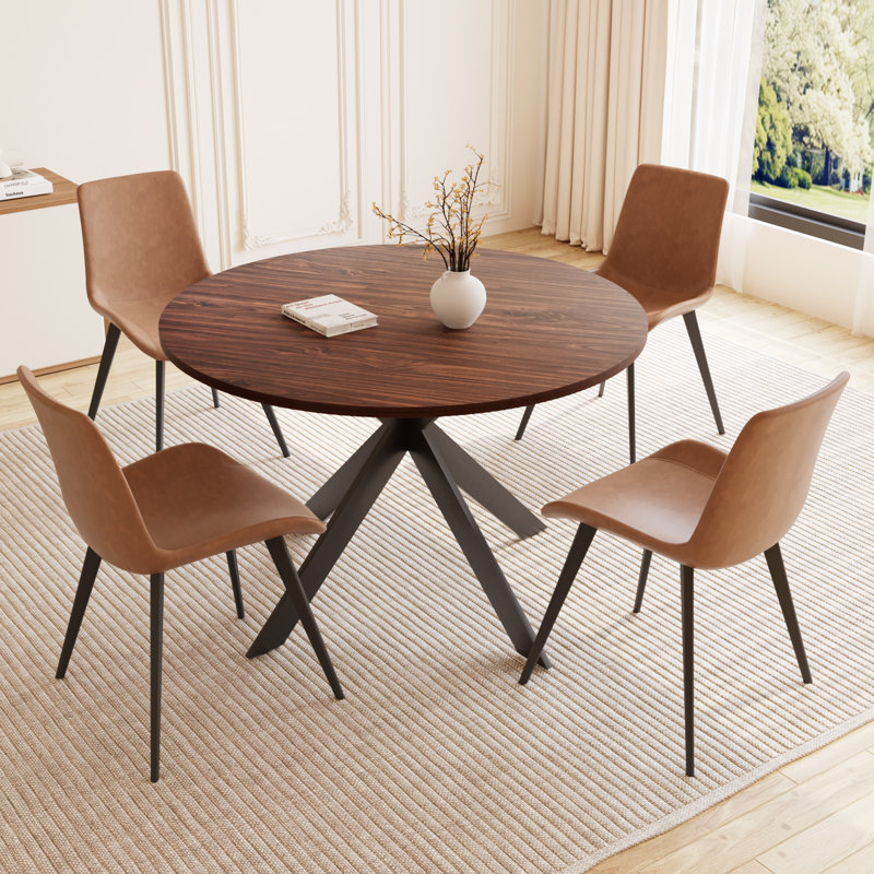 46'' Round Dining Table Set, Modern Kitchen Table For 4 Person, Steel Legs, Pedestal Dining Set With 32.4"h Dining Chair, Saving Space