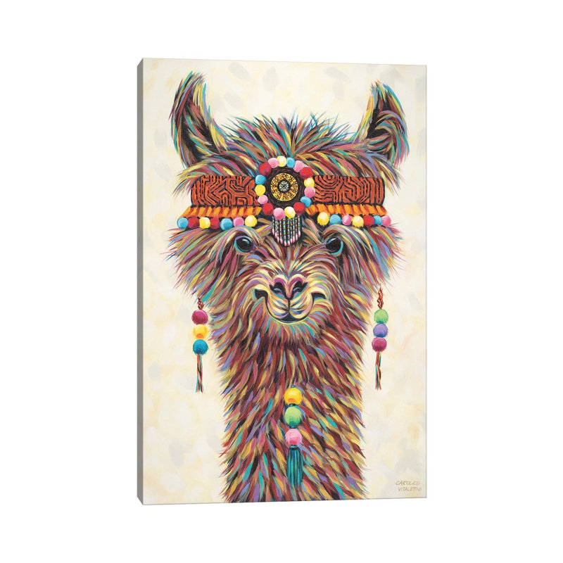 «Hippie Llama II» par Carolee Vitaletti - impression d'art graphique, Toile tendue, H 26 po x l 18 po x 1,5 po
