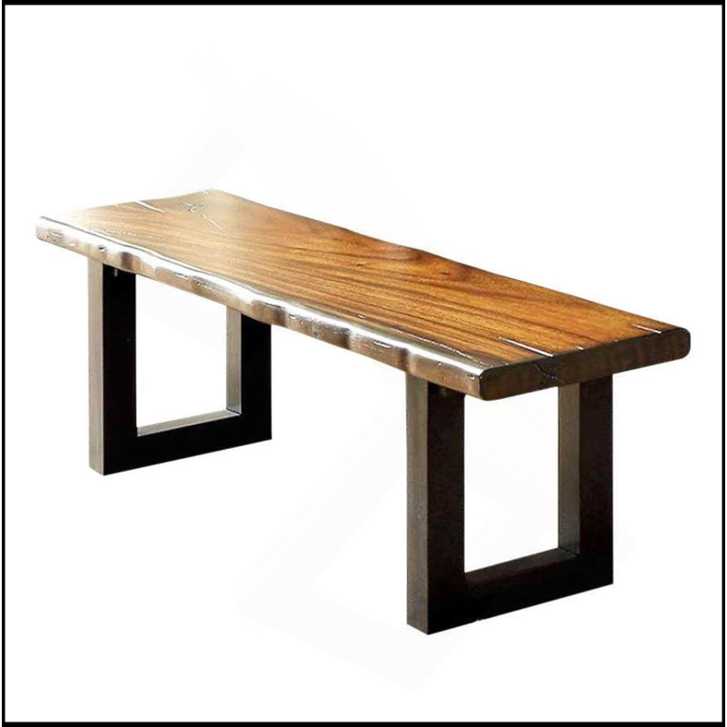 Banc de salle à manger en bois massif de style industriel en bois massif avec finition en chêne massif et pieds en U à deux tons