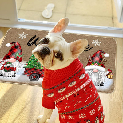 Christmas Decorative Doormat Xmas Welcome Gnome Tomte Car Truck Mat Non Slip Rubber Backing Doormat Outdoor Indoor Entrance Doormat Floor Mat, 29 X 17 Inch