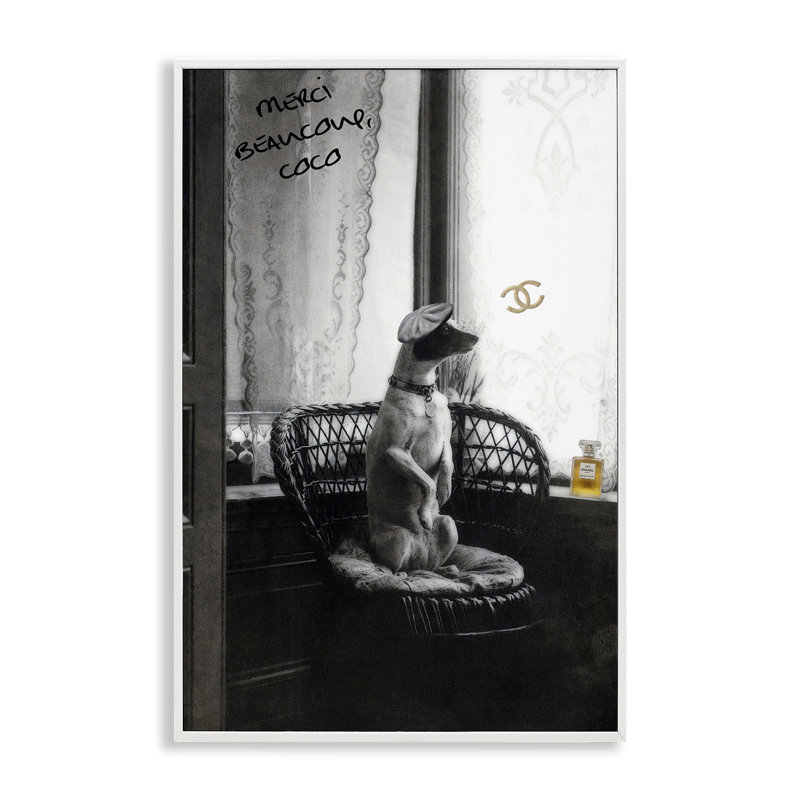  Chic Dog with French Words White Framed Giclee Art by Graffi*tee Studios, H 30 po x l 20 po