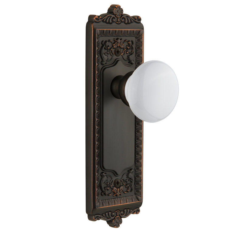 Grandeur Windsor Plate Privacy with Hyde Park Door Knob, Timeless Bronze, 2 3/4"